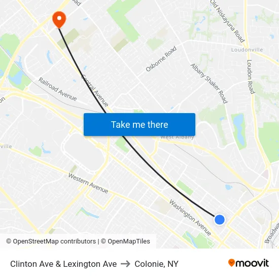 Clinton Ave & Lexington Ave to Colonie, NY map