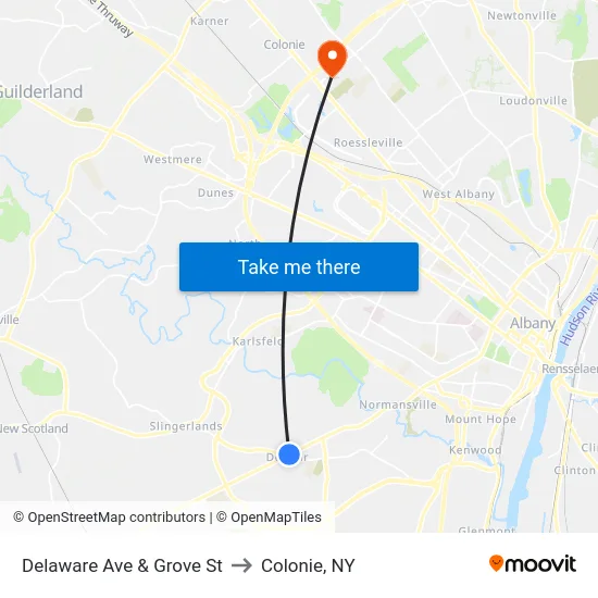 Delaware Ave & Grove St to Colonie, NY map