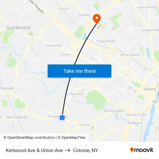 Kenwood Ave & Union Ave to Colonie, NY map