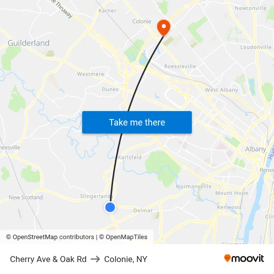 Cherry Ave & Oak Rd to Colonie, NY map