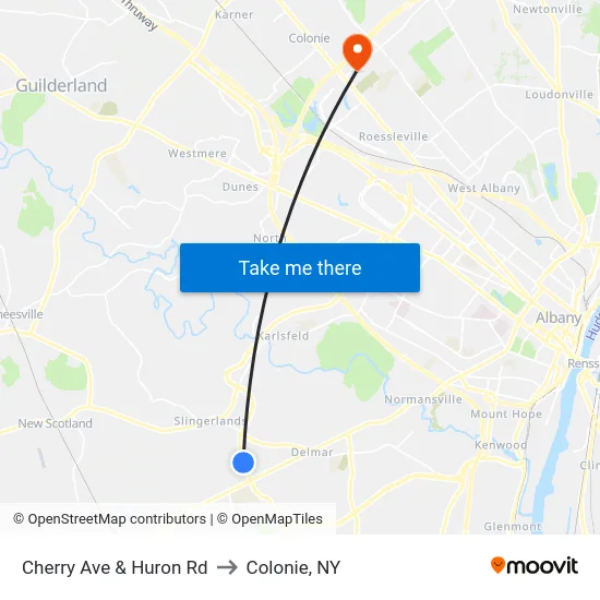 Cherry Ave & Huron Rd to Colonie, NY map