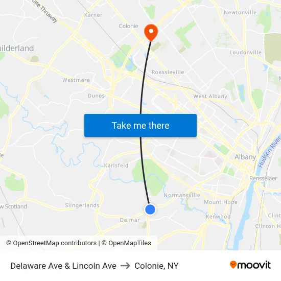 Delaware Ave & Lincoln Ave to Colonie, NY map