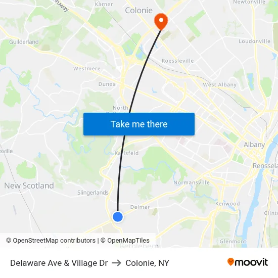 Delaware Ave & Village Dr to Colonie, NY map