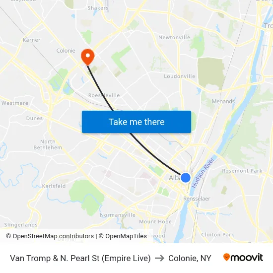 Van Tromp & N. Pearl St (Empire Live) to Colonie, NY map