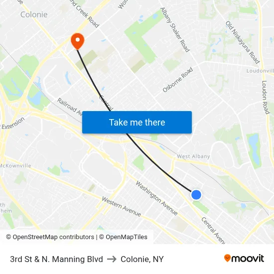 3rd St & N. Manning Blvd to Colonie, NY map