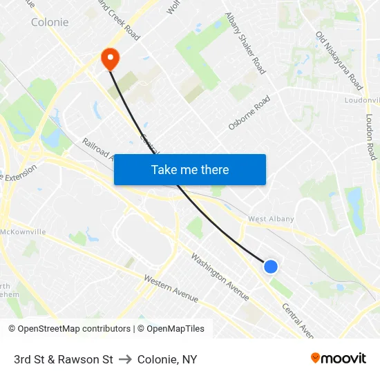 3rd St & Rawson St to Colonie, NY map