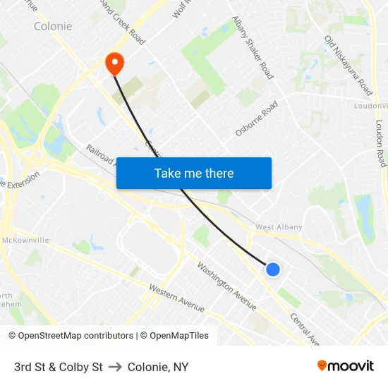 3rd St & Colby St to Colonie, NY map