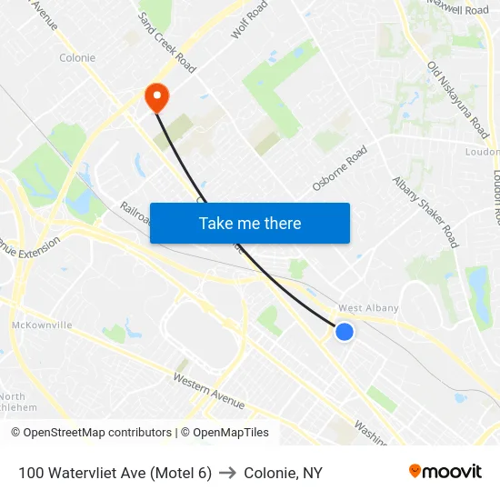 100 Watervliet Ave (Motel 6) to Colonie, NY map