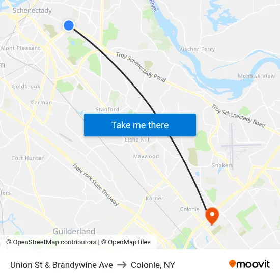 Union St & Brandywine Ave to Colonie, NY map