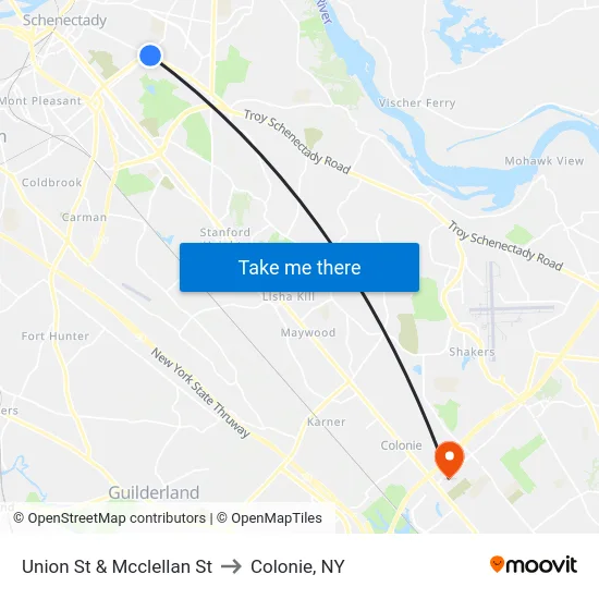 Union St & Mcclellan St to Colonie, NY map