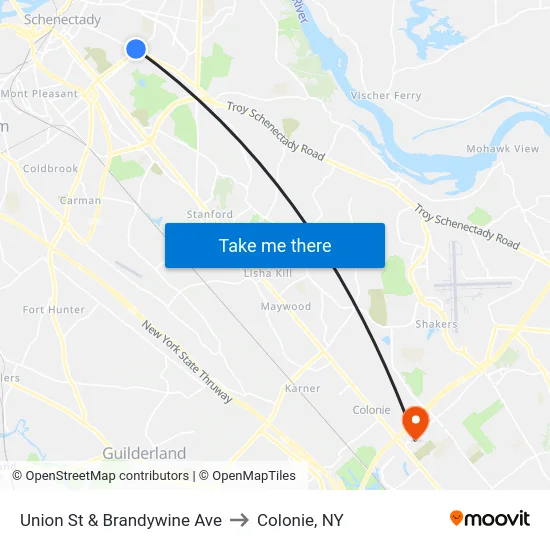 Union St & Brandywine Ave to Colonie, NY map