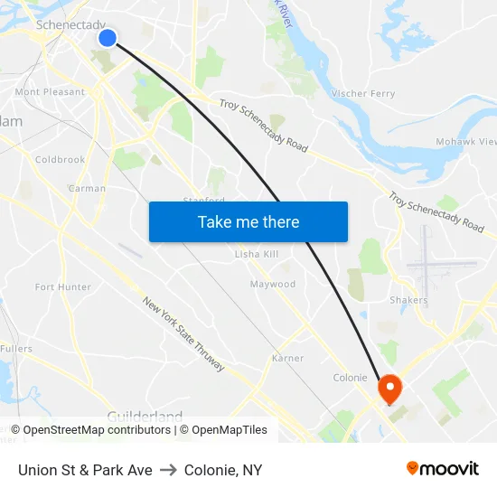 Union St & Park Ave to Colonie, NY map