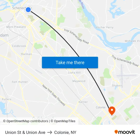 Union St & Union Ave to Colonie, NY map