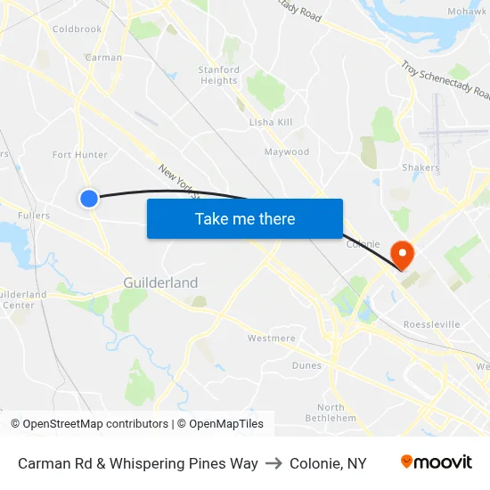 Carman Rd & Whispering Pines Way to Colonie, NY map