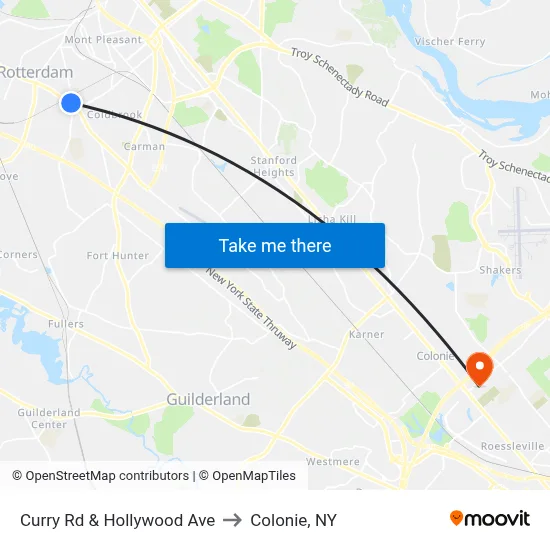 Curry Rd & Hollywood Ave to Colonie, NY map