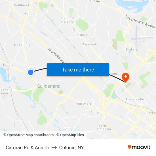 Carman Rd & Ann Dr to Colonie, NY map