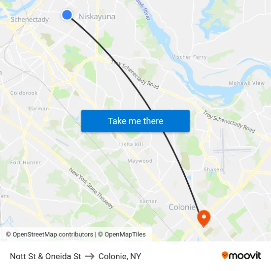 Nott St & Oneida St to Colonie, NY map