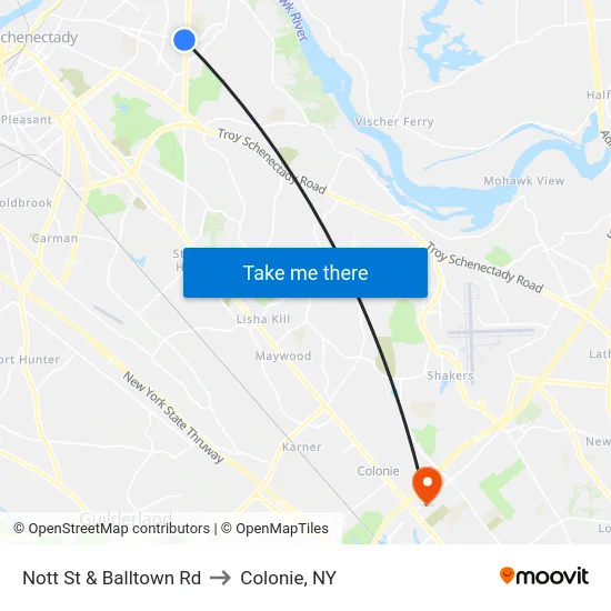 Nott St & Balltown Rd to Colonie, NY map