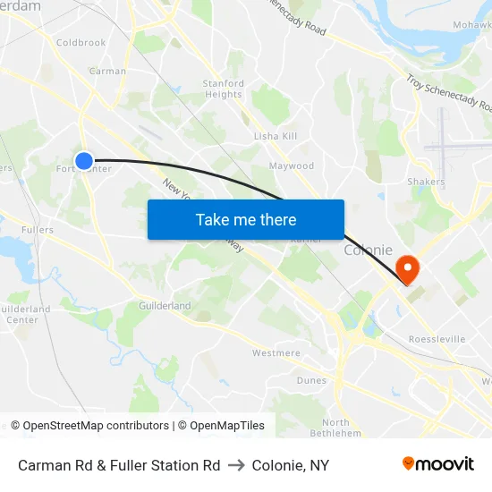 Carman Rd & Fuller Station Rd to Colonie, NY map