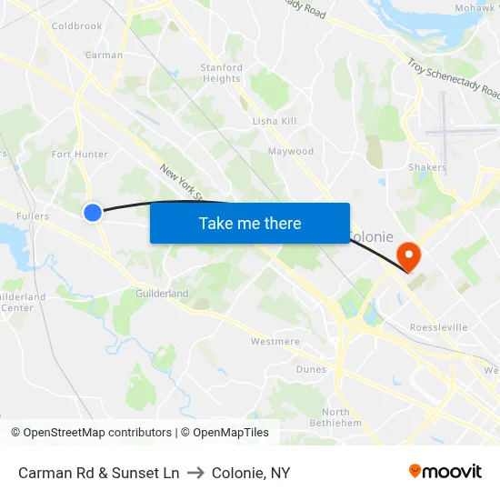 Carman Rd & Sunset Ln to Colonie, NY map