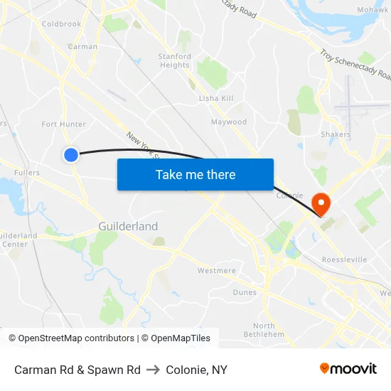 Carman Rd & Spawn Rd to Colonie, NY map