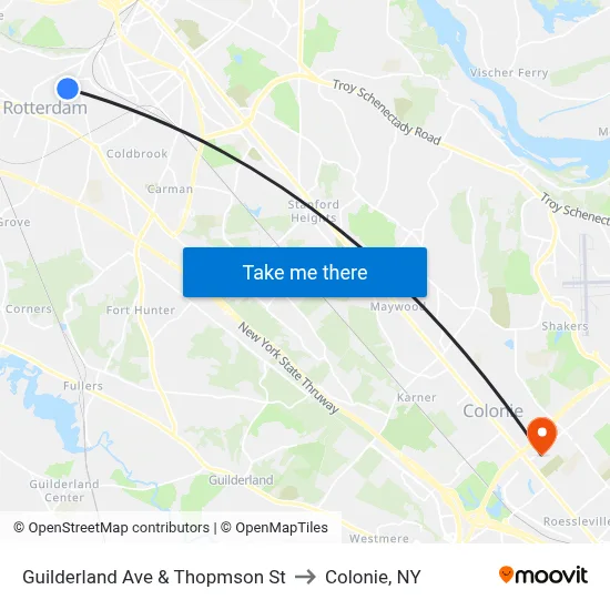 Guilderland Ave & Thopmson St to Colonie, NY map