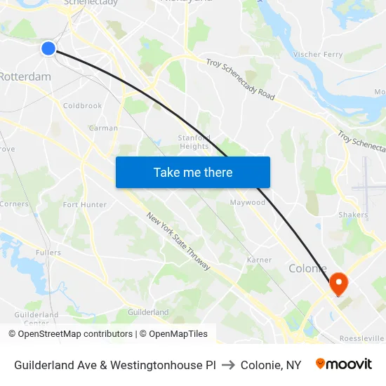 Guilderland Ave & Westingtonhouse Pl to Colonie, NY map