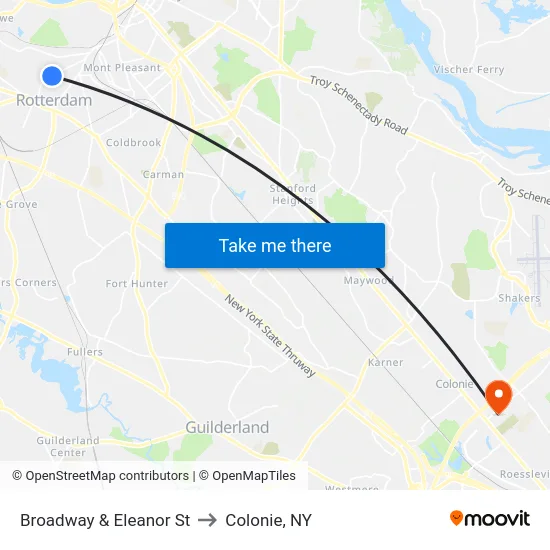 Broadway & Eleanor St to Colonie, NY map