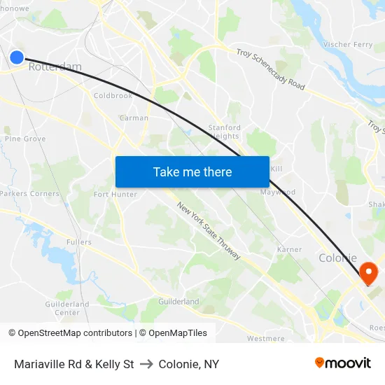 Mariaville Rd & Kelly St to Colonie, NY map