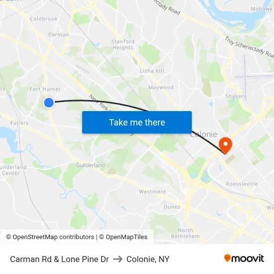 Carman Rd & Lone Pine Dr to Colonie, NY map