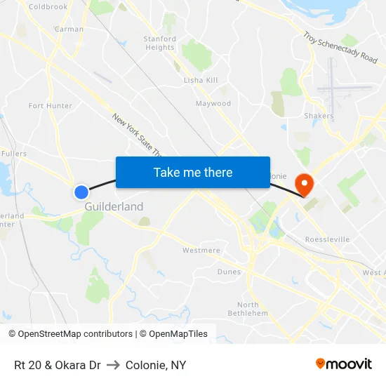 Rt 20 & Okara Dr to Colonie, NY map