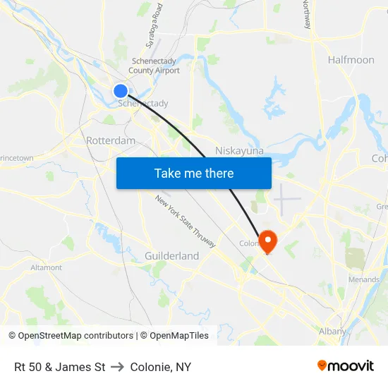 Rt 50 & James St to Colonie, NY map