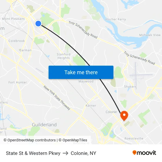 State St & Western Pkwy to Colonie, NY map