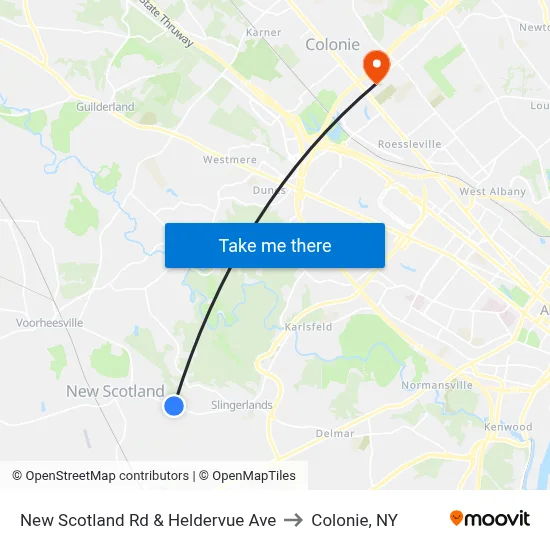 New Scotland Rd & Heldervue Ave to Colonie, NY map