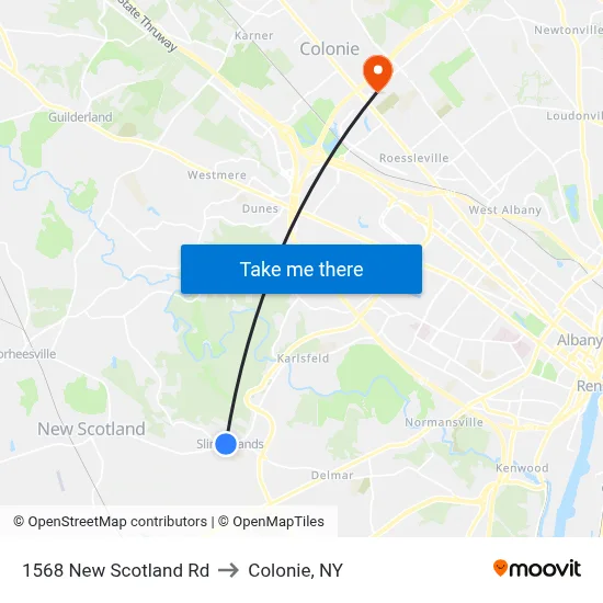 1568 New Scotland Rd to Colonie, NY map