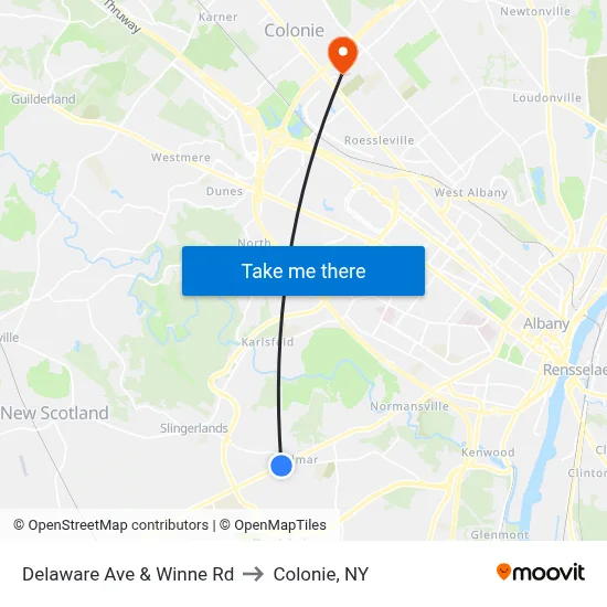 Delaware Ave & Winne Rd to Colonie, NY map