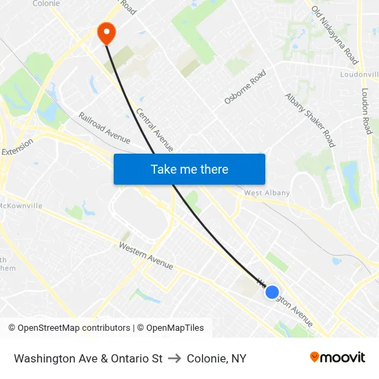 Washington Ave & Ontario St to Colonie, NY map
