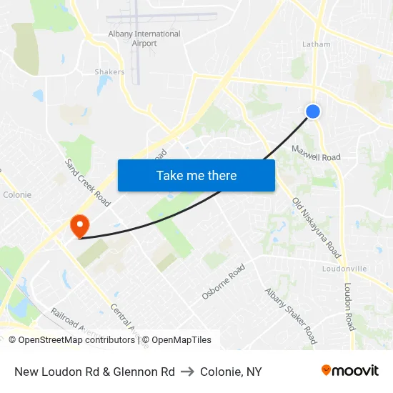 New Loudon Rd & Glennon Rd to Colonie, NY map