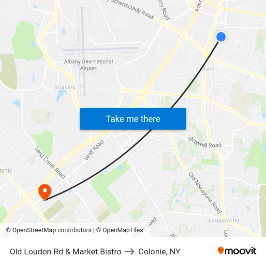 Old Loudon Rd & Market Bistro to Colonie, NY map