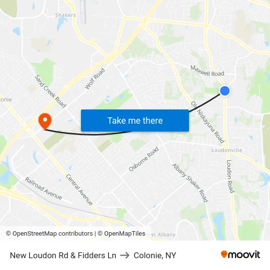 New Loudon Rd & Fidders Ln to Colonie, NY map