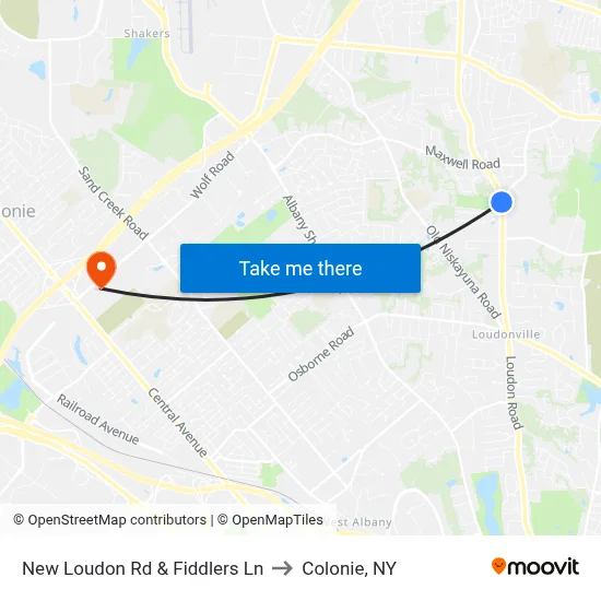 New Loudon Rd & Fiddlers Ln to Colonie, NY map