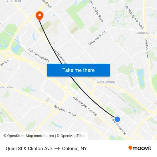 Quail St & Clinton Ave to Colonie, NY map