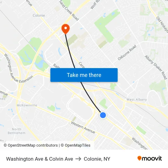 Washington Ave & Colvin Ave to Colonie, NY map