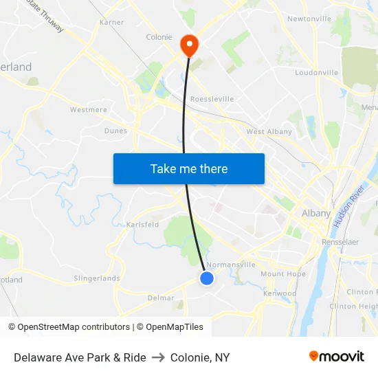Delaware Ave Park & Ride to Colonie, NY map