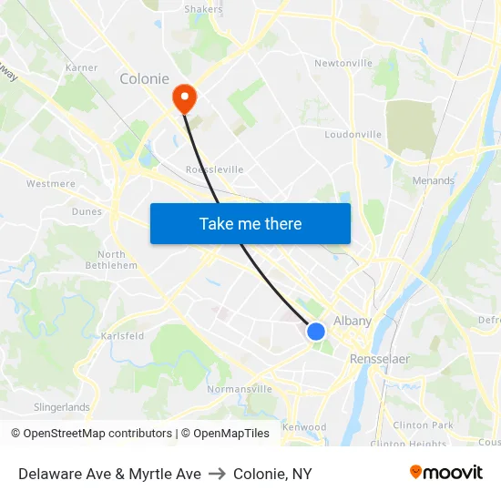 Delaware Ave & Myrtle Ave to Colonie, NY map