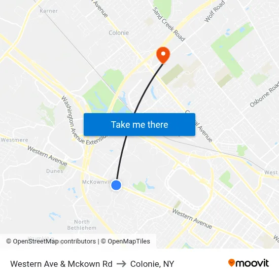 Western Ave & Mckown Rd to Colonie, NY map
