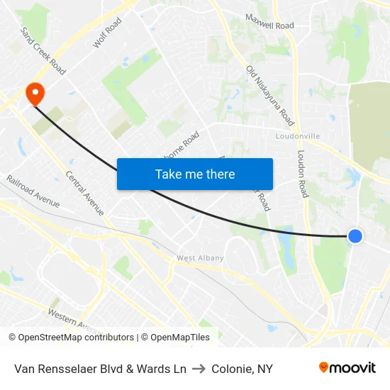 Van Rensselaer Blvd & Wards Ln to Colonie, NY map