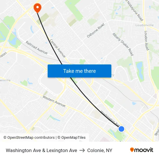 Washington Ave & Lexington Ave to Colonie, NY map