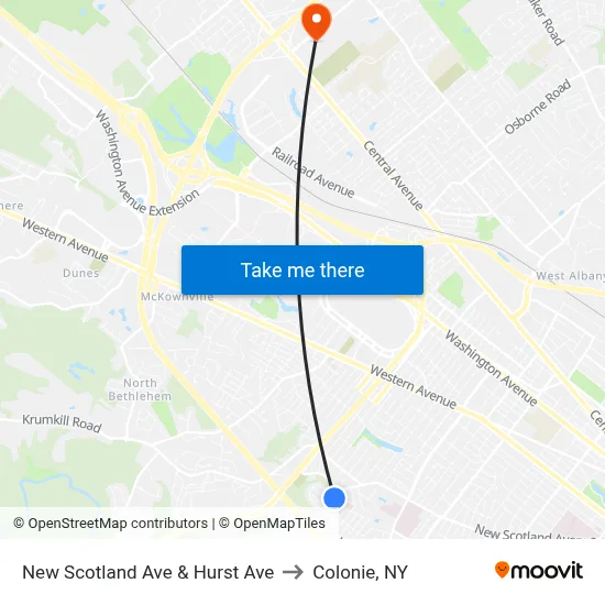New Scotland Ave & Hurst Ave to Colonie, NY map