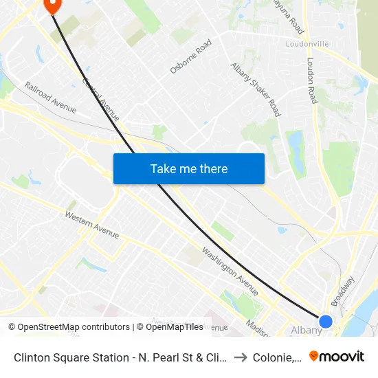 Clinton Square Station - N. Pearl St & Clinton Ave to Colonie, NY map